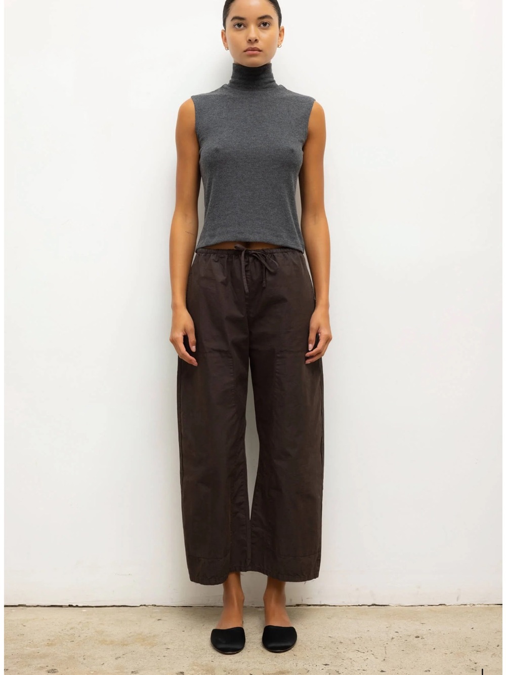 Worn once Leset Kyoto Carpenter Wide-Leg Drawstring Pants in Chocolate